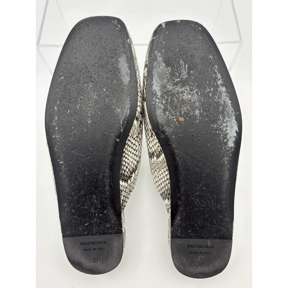 Balenciaga Cosy BB Mules Snake Grey Cream Size 37 / 7 Square Toe Luxury Logo - Picture 10 of 15